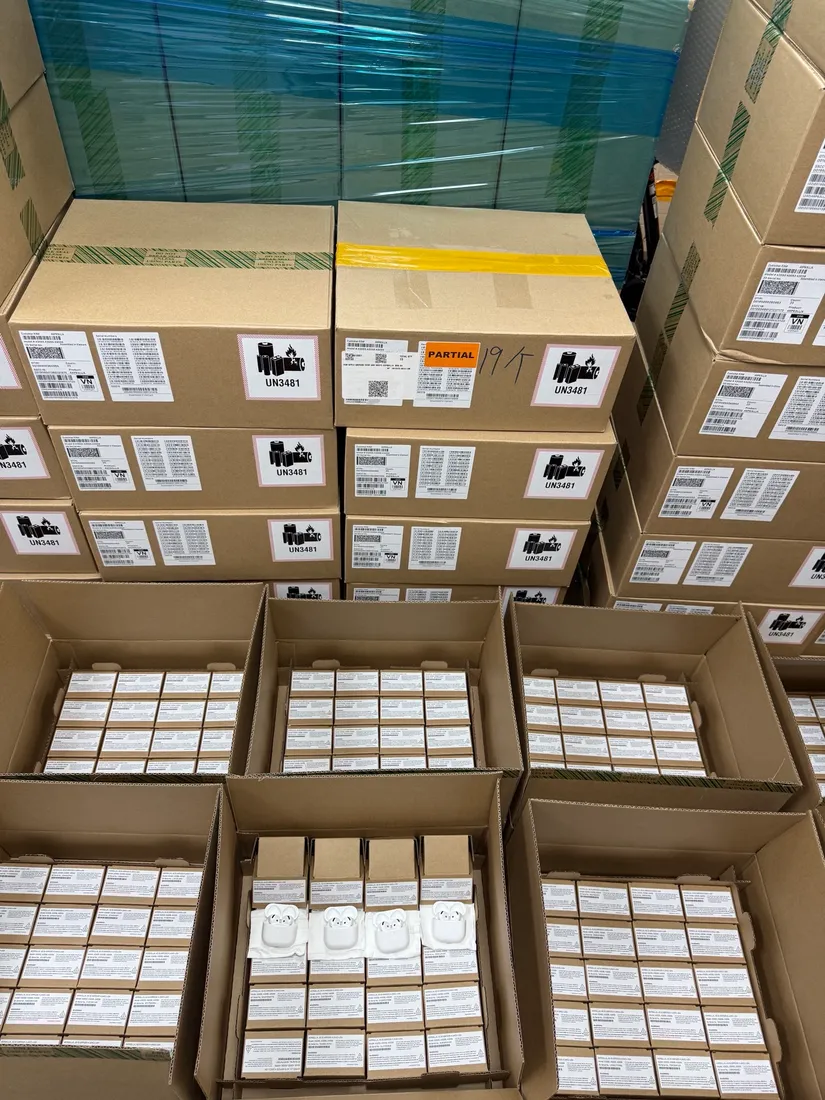 Pallets of Apple stock and accessories in the LiuDao warehouse