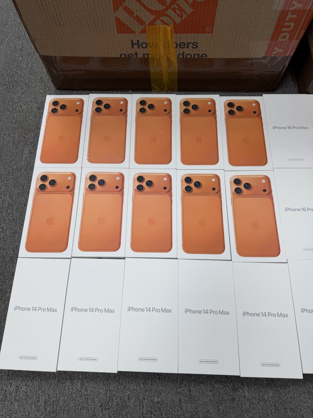 Batch of boxed iPhone devices prepared for a wholesale route